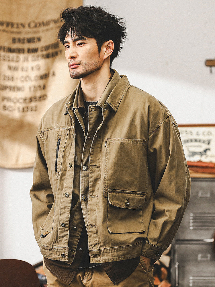 Maillard Retro Heavy Fishbone Pattern Workwear Jacket