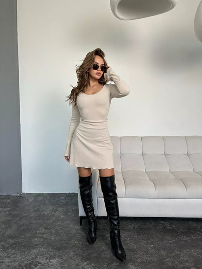 Slim Fit Long Sleeve Narrow Lace-up Dress