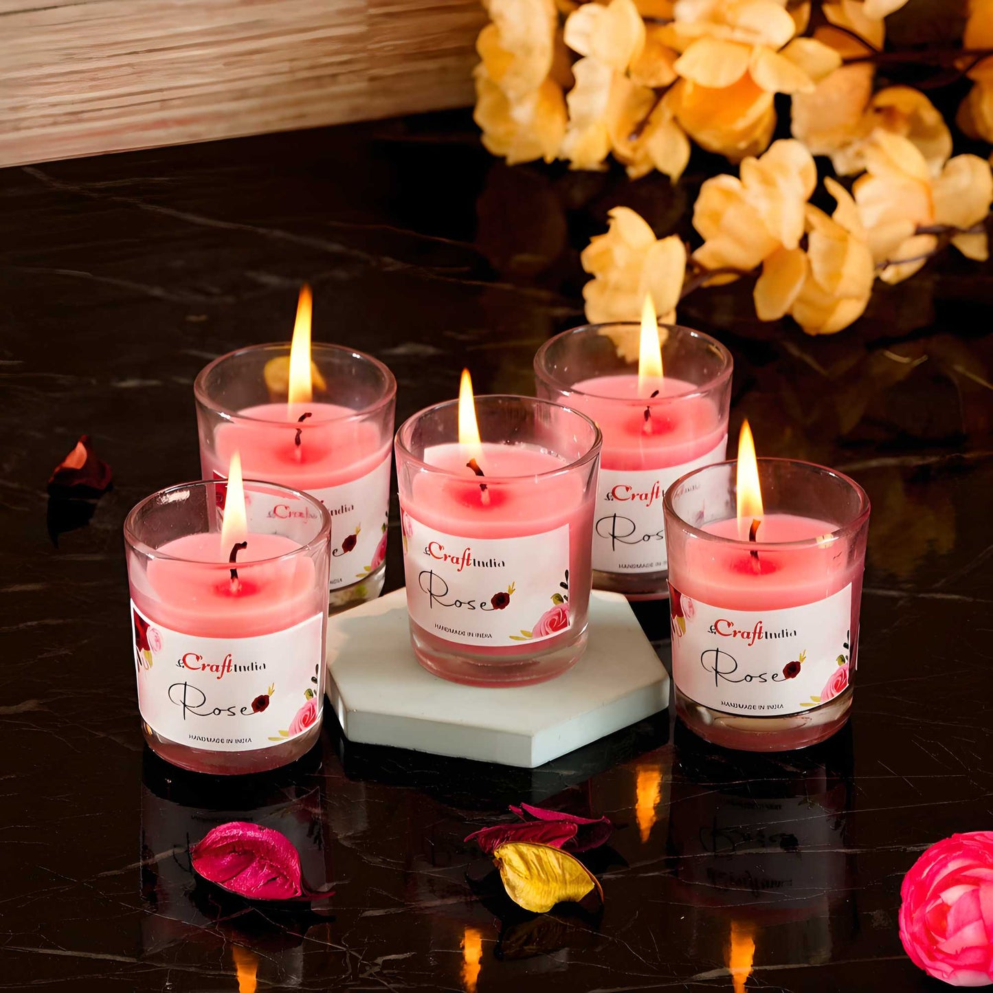 eCraftIndia Set of 5 Rose Scented Glass Candle