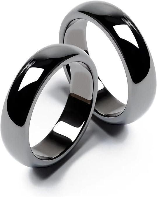 Rings for Women Men Unisex Black Rings Anxiety Balance Stone