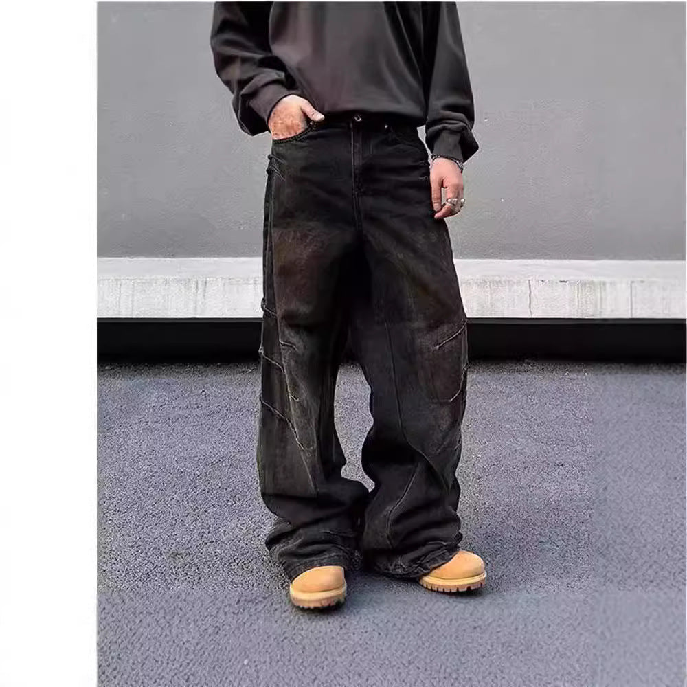 High Street Design Distressed And Dirty Waste-style Jeans For Men