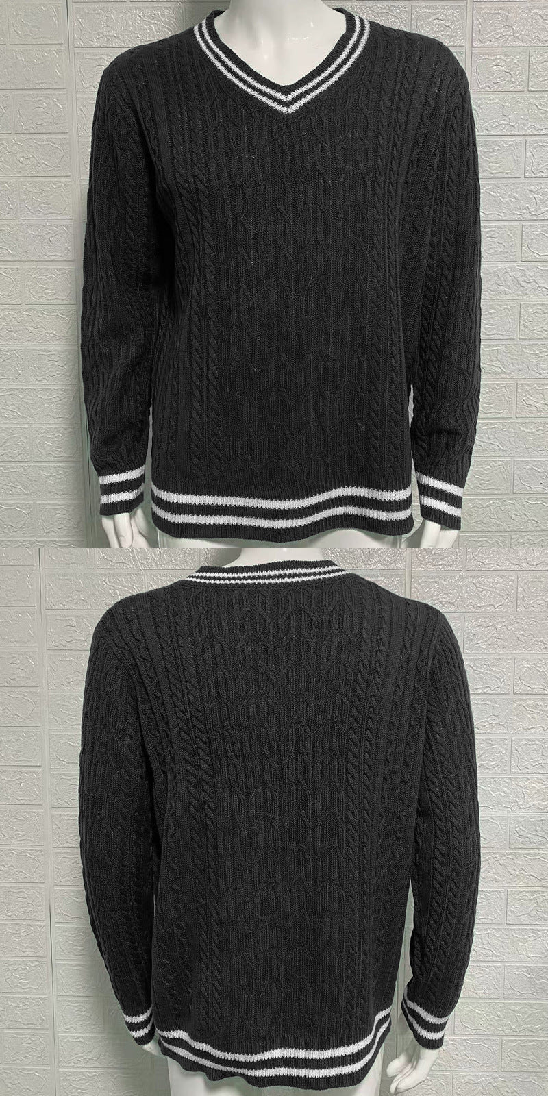 Color Matching Knitted V-neck Pullover Lazy Sweater