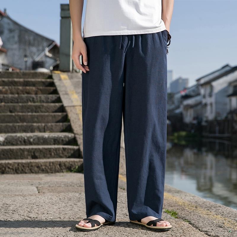 Cotton And Linen Trousers Loose Plus Size Straight Linen Casual Pants Men