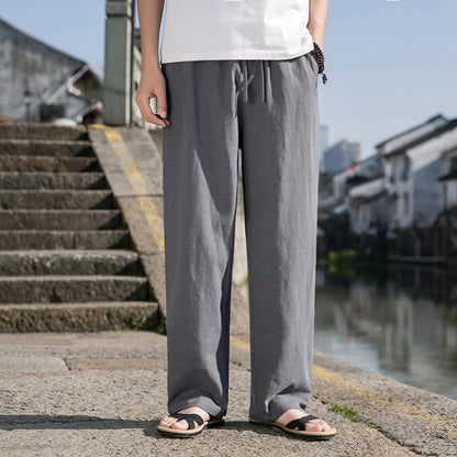 Cotton And Linen Trousers Loose Plus Size Straight Linen Casual Pants Men