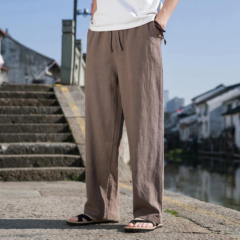 Cotton And Linen Trousers Loose Plus Size Straight Linen Casual Pants Men