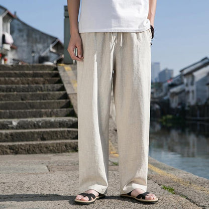 Cotton And Linen Trousers Loose Plus Size Straight Linen Casual Pants Men