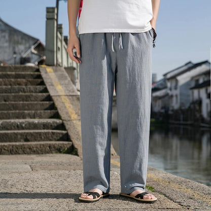 Cotton And Linen Trousers Loose Plus Size Straight Linen Casual Pants Men