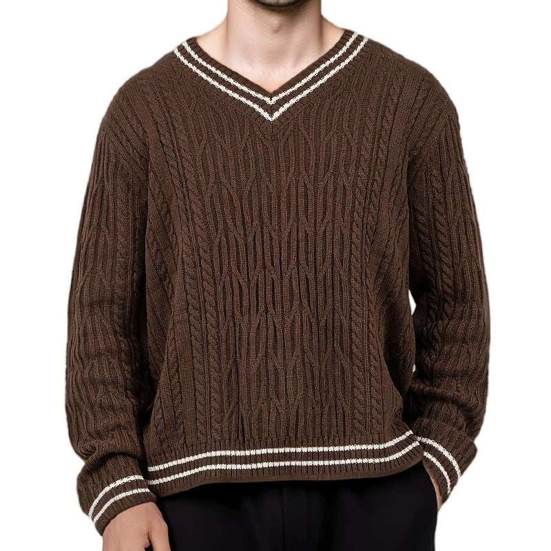 Color Matching Knitted V-neck Pullover Lazy Sweater