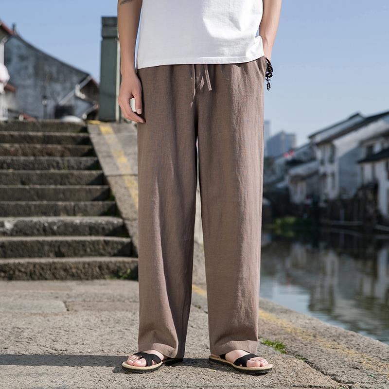 Cotton And Linen Trousers Loose Plus Size Straight Linen Casual Pants Men