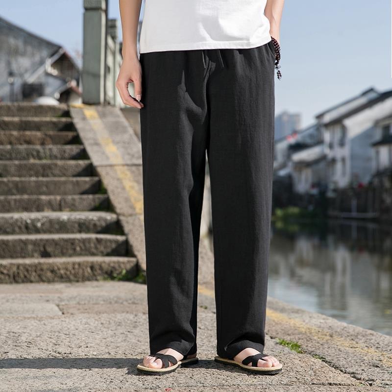 Cotton And Linen Trousers Loose Plus Size Straight Linen Casual Pants Men