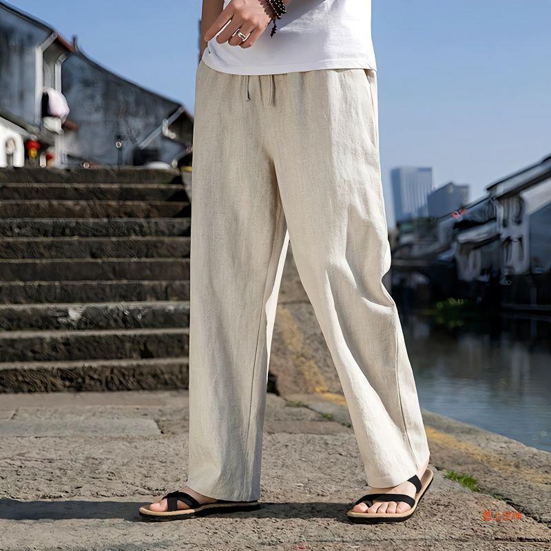 Cotton And Linen Trousers Loose Plus Size Straight Linen Casual Pants Men