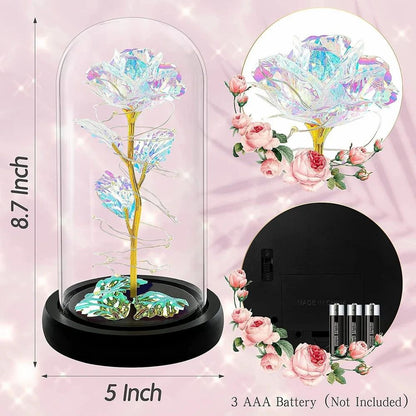 Artificial Colorful Flower Rose Gift Led Light On Galaxy Rose Glass Dome Best Gifts