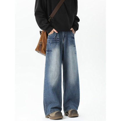 Men's Rivet Washed Jeans Loose