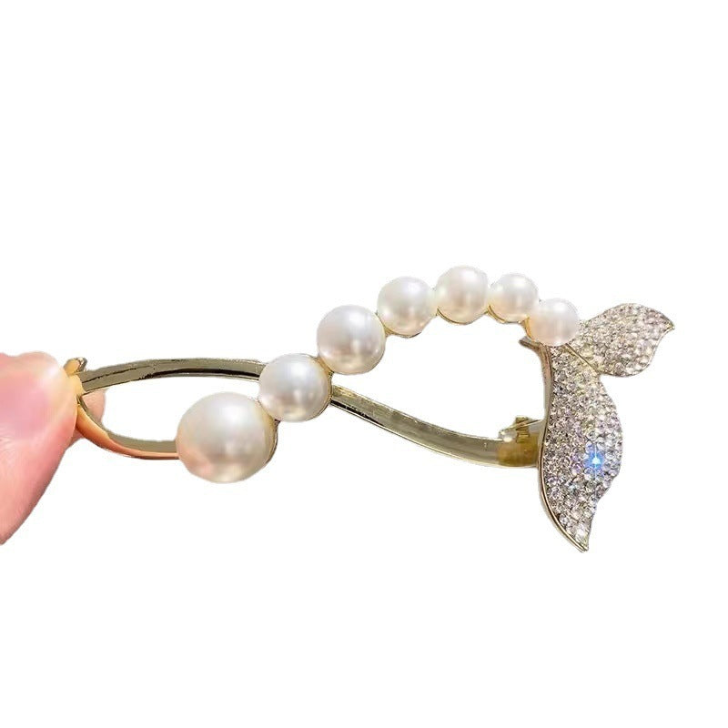 One Word Clip Frog Buckle Pearl Full Diamond Hair Accessories Women