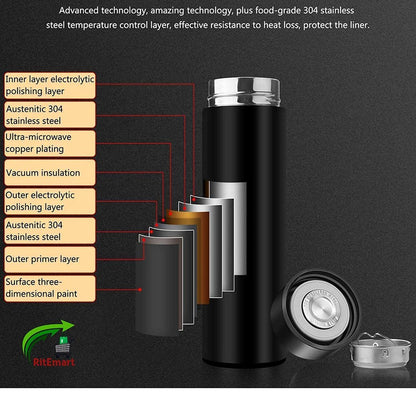 Thermos Vacuum Flask LED Temperature Display Water Bottle 500 ml Stainless Steel